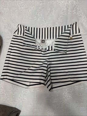 Anne Klein Navy and White Striped High Waist Shorts